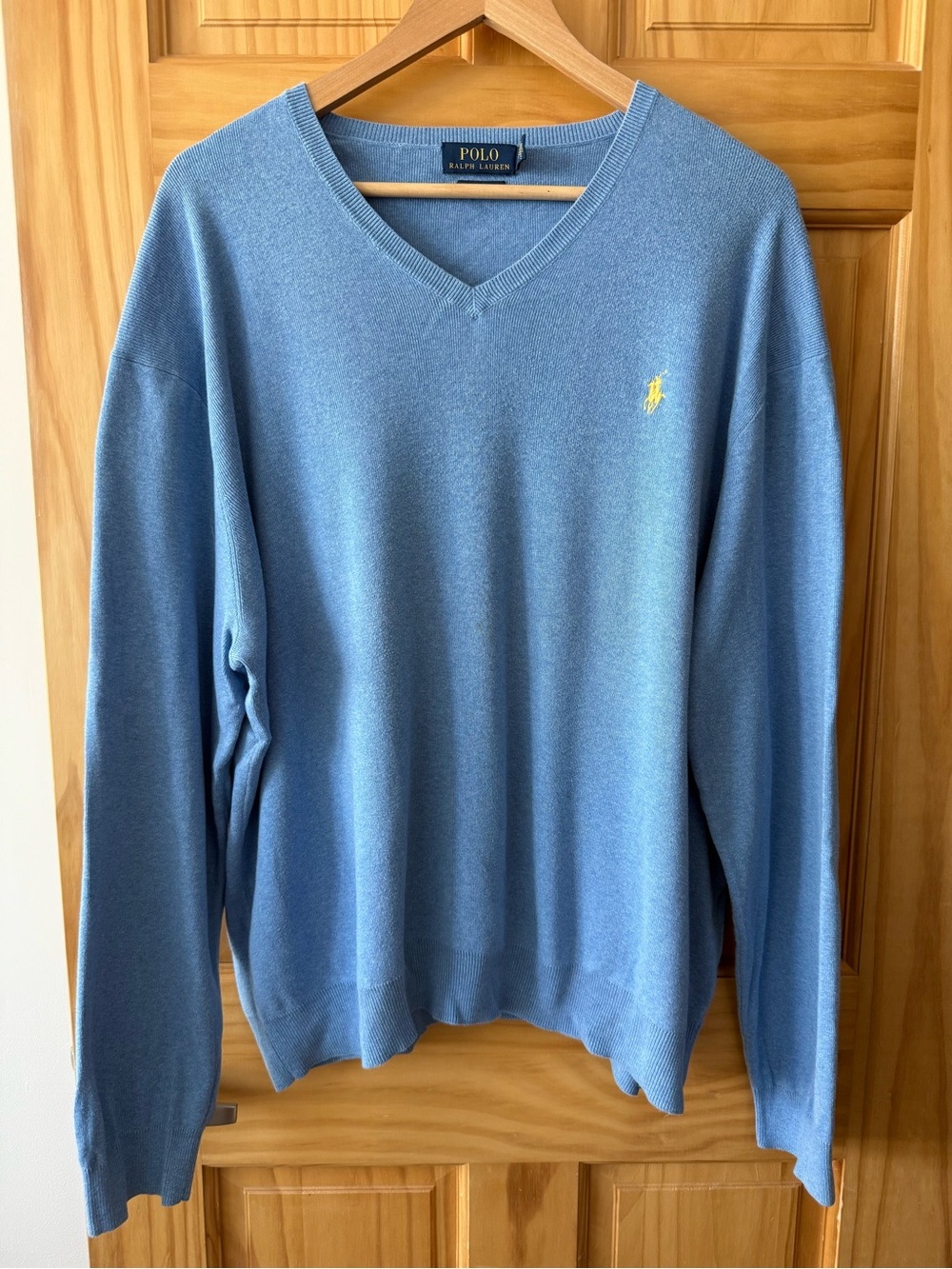 Polo by Ralph Lauren Men’s Light Blue V-Neck Sweater